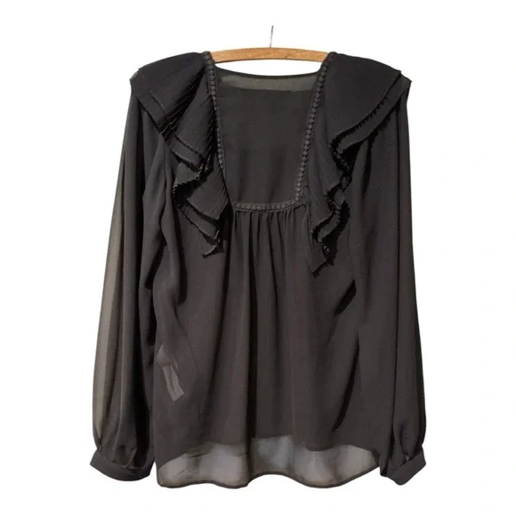 Zara Basic Dark Gray Pleated Ruffle Blouse Long Sleeve Sheer Women’s Size M - Picture 2 of 7